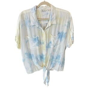 Caffé Marrakesh Tie Dye Button Down Shirt XL Rayon Blue White Short Sleeve